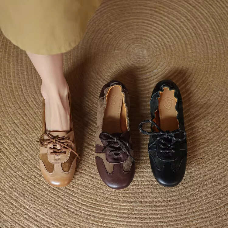 Autumn And Winter 2024 New Flat Ballet Women's Chicken Rolls Casual Round Toe Soft Surface Single Small Leather Bean Shoes