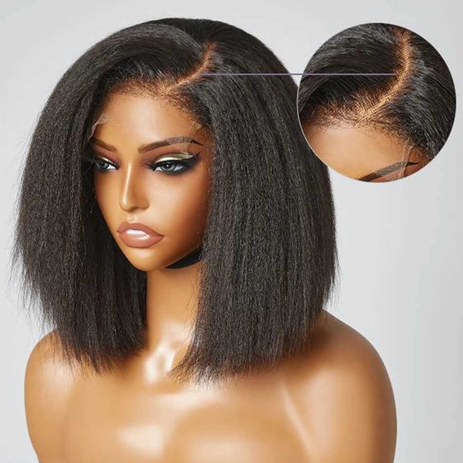 13X4 Glueless Kinky Straight Bob Lace Frontal Wigs Ready To Wear 100% Human Hair Wigs Yaki Brazilian Short Bob HDTransparent WigXJ241227