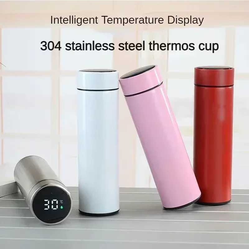 500ml stainless steel hot bottle with digital temperature display LED intelligent temperature measurement cup vacuum valve Y241114