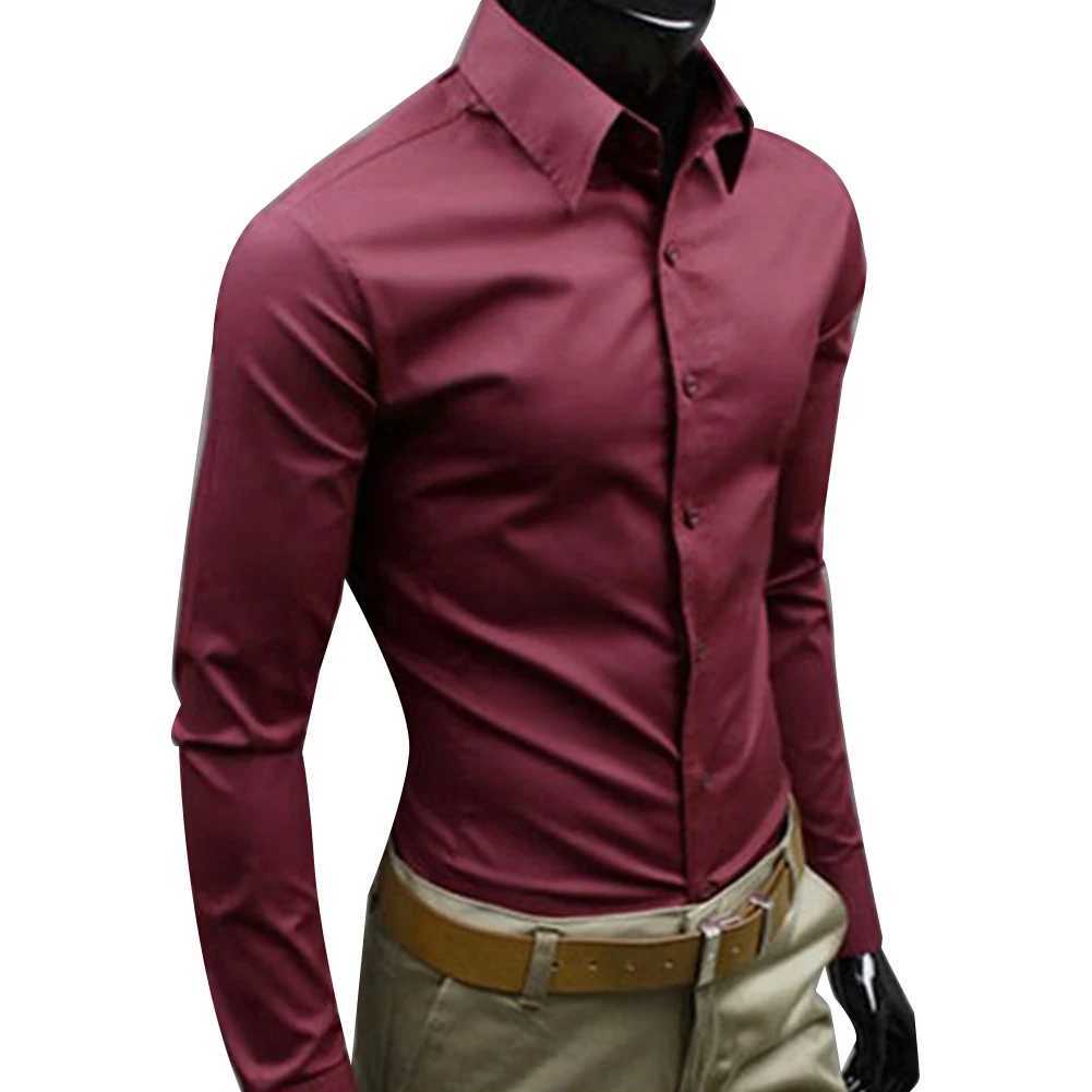 Men Autumn Long Sleeve Casual Elegant Work Shirt Business Men Solid Color Long Sleeve Buttons Down Slim Cotton Plus Size ShirtXJ24113