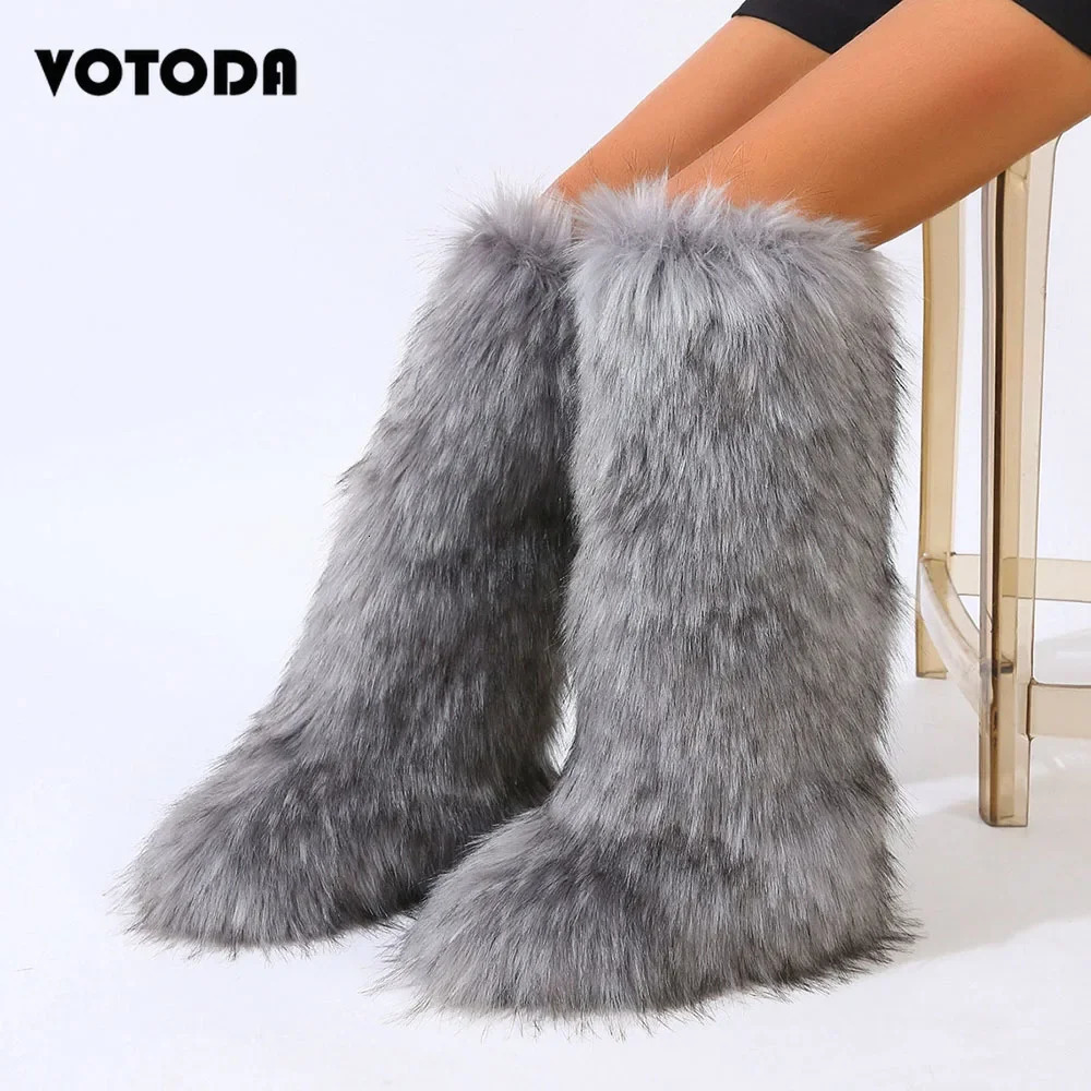 Winter womens snow boots artificial fur boots warm plush platform knee pads high boots outdoor fur cute over the knee boots for girls Y2K 241113