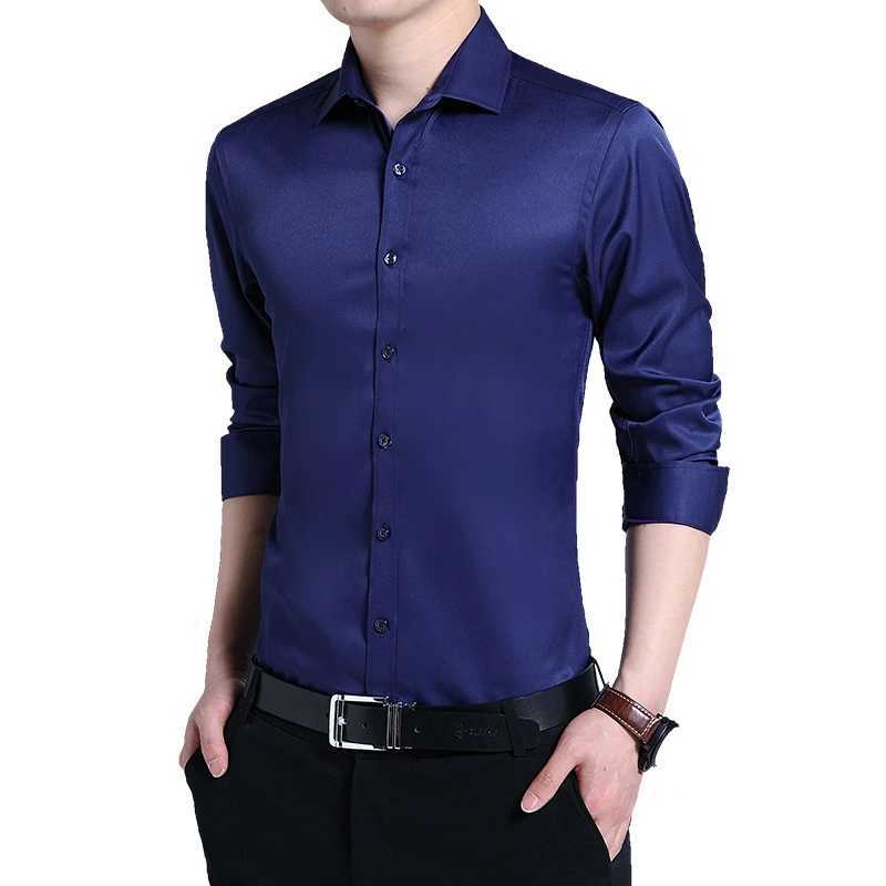 New Men Solid Color Business Shirt Fashion Classic Basic Casual Slim White Long Sleeve Shirt Brand Top Plus SizeXJ24113