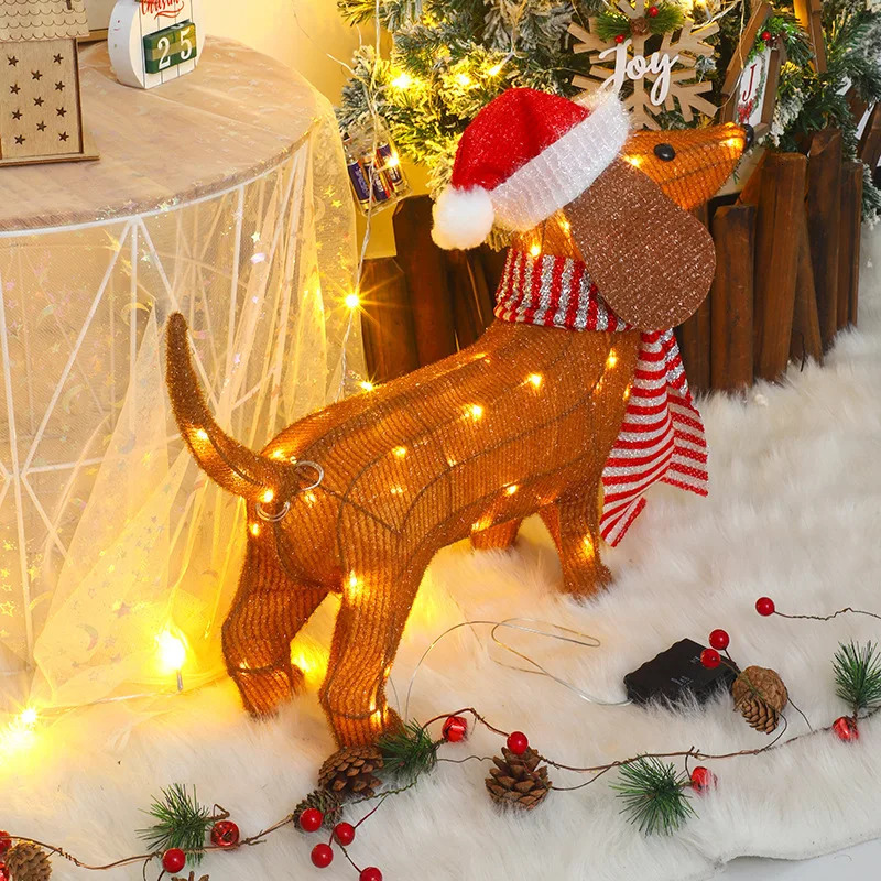 Christmas Lantern Sausage Wiener Dog 2.3ft Christmas Tinsel Wiener Dog Outdoor Indoor Courtyard Christmas Decoration 241112