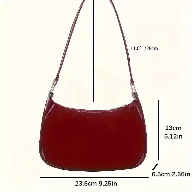 1pc Elegant Women'S Patent Faux Leather Hobo Bag, Solid Color Underarm Shoulder Bag with Zipper Closure, Synthetic ing, Edge Woven, Fashionable S