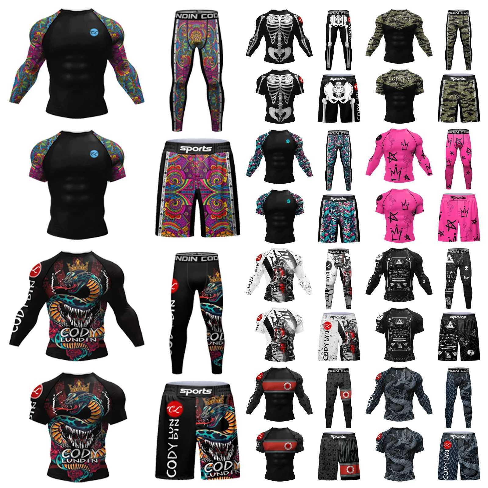 Mens Cody Lundin Mens Compression Boxing Set Jujutsu Bjj Rashguard Training Sportswear Mens Sublimation Boxing Set X241113