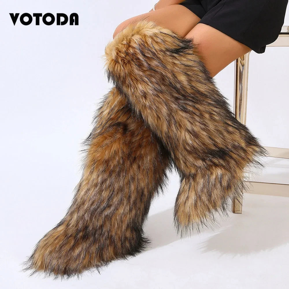 Winter womens snow boots artificial fur boots warm plush platform knee pads high boots outdoor fur cute over the knee boots for girls Y2K 241113