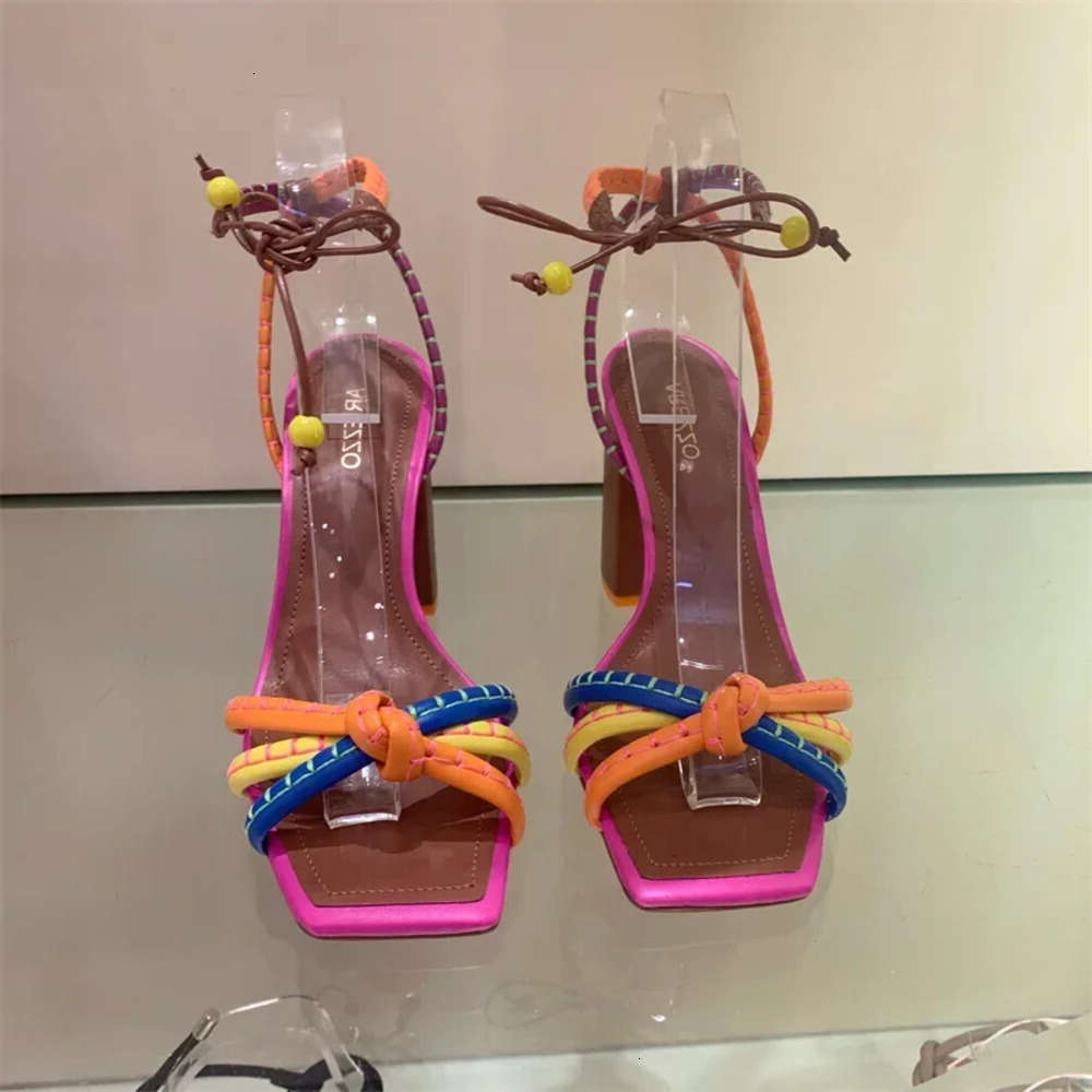 2025 Fashion Twist Woven Color Blocking Designer Brand Women's Shoes Thick with High Heel Sandals Female Casual a0ea 7d61 2aa9