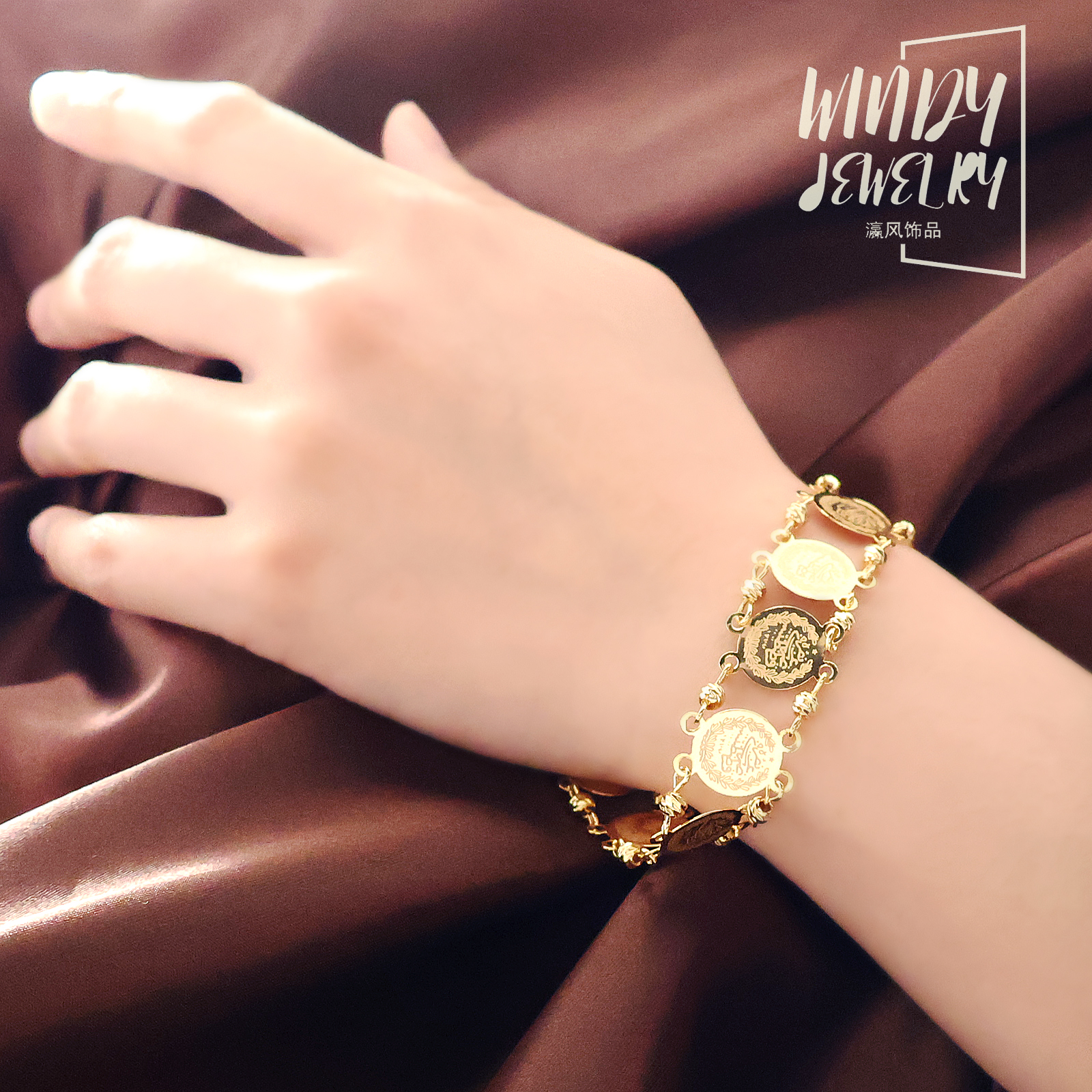 Windy Jewelry Turkish Lira Coin Bracelet 18k Gold Plated Muslim Islamic Chain Bangle Dubai Arabic Woman Party Accessories Gift - view 7