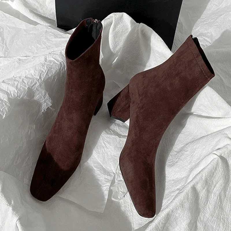 High Quality High H Wen Suede Ankle Boots Winter Designer Square Toe Wen Trend Walking Shoes Pump Comfortable MUJI Snow Botas T241113