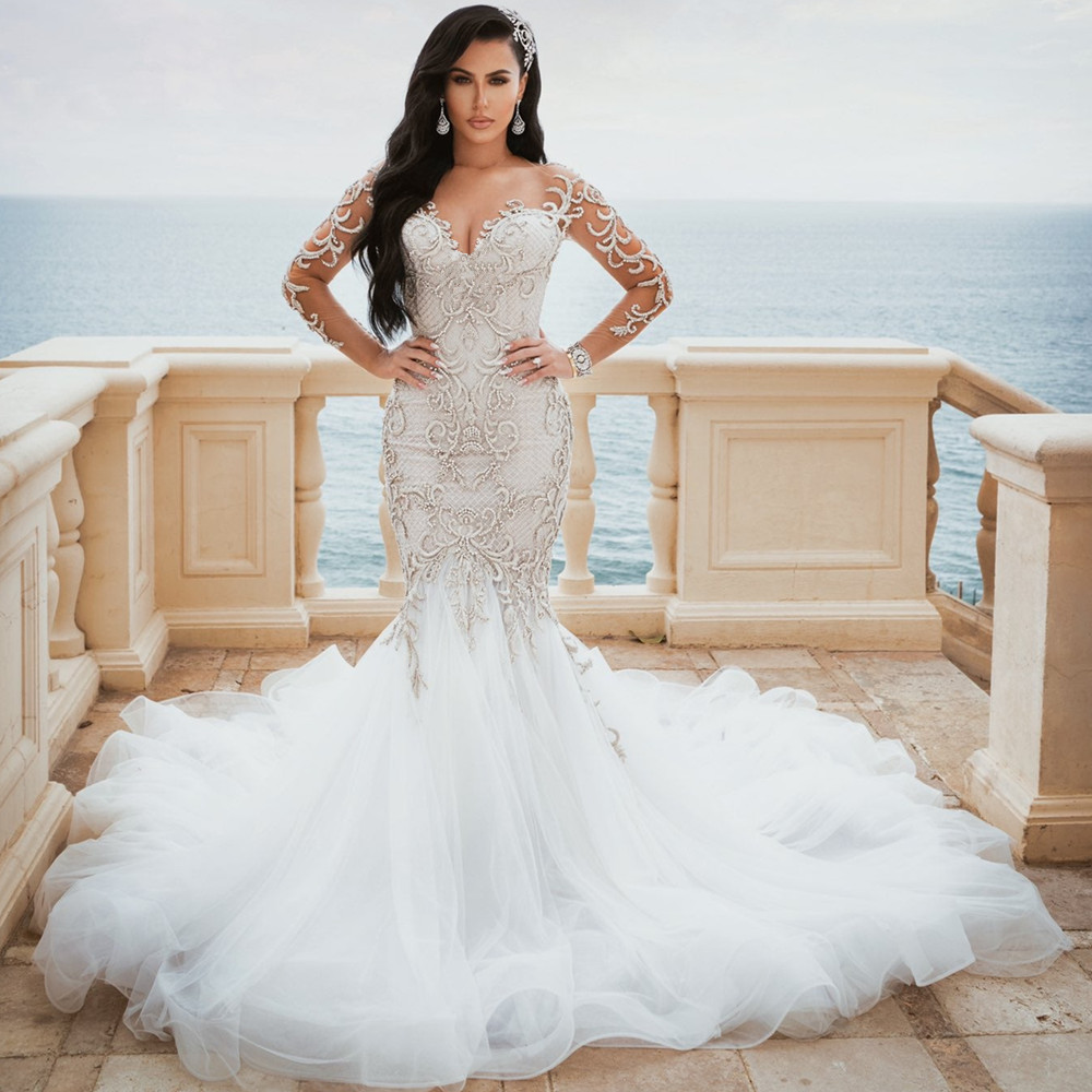Beach Sexy Wedding Dresses Mermaid Sweetheart Lace Applique Satin Bridal Gowns With Detachable Train Custom Made Vestidos De Soiree 02