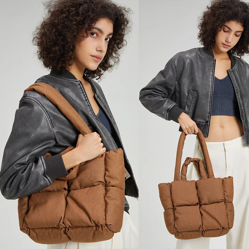Fashion Denim Soft Puffer Bag Padded Women Handbags Down Cotton Lady Shoulder Bags Warm Winter Tote Bag 241114