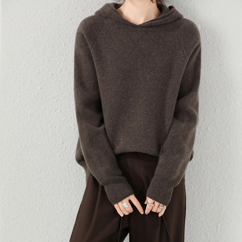 100% Cashmere Womens Sweater Pullover Hoodie Long Sleeve Button Winter Thickened Warm Knitted Top Womens 241113