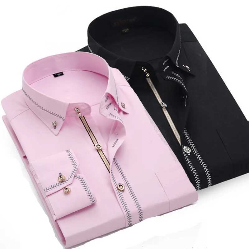 Men's Casual Shirts 2023 Spring/Autumn Mens Slim Fit Long Sleeve Dress Shirt Europe Business Causal Border Shirt High Quality Wedding Grooms Shir