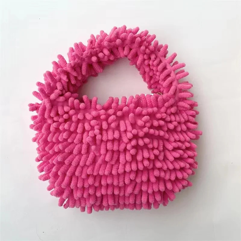 Simple Women Soft Plush Hobos Shoulder Bags Winter Furry Ladies Clutch Purse Handbag Fashion Female Underarm Bag 241114