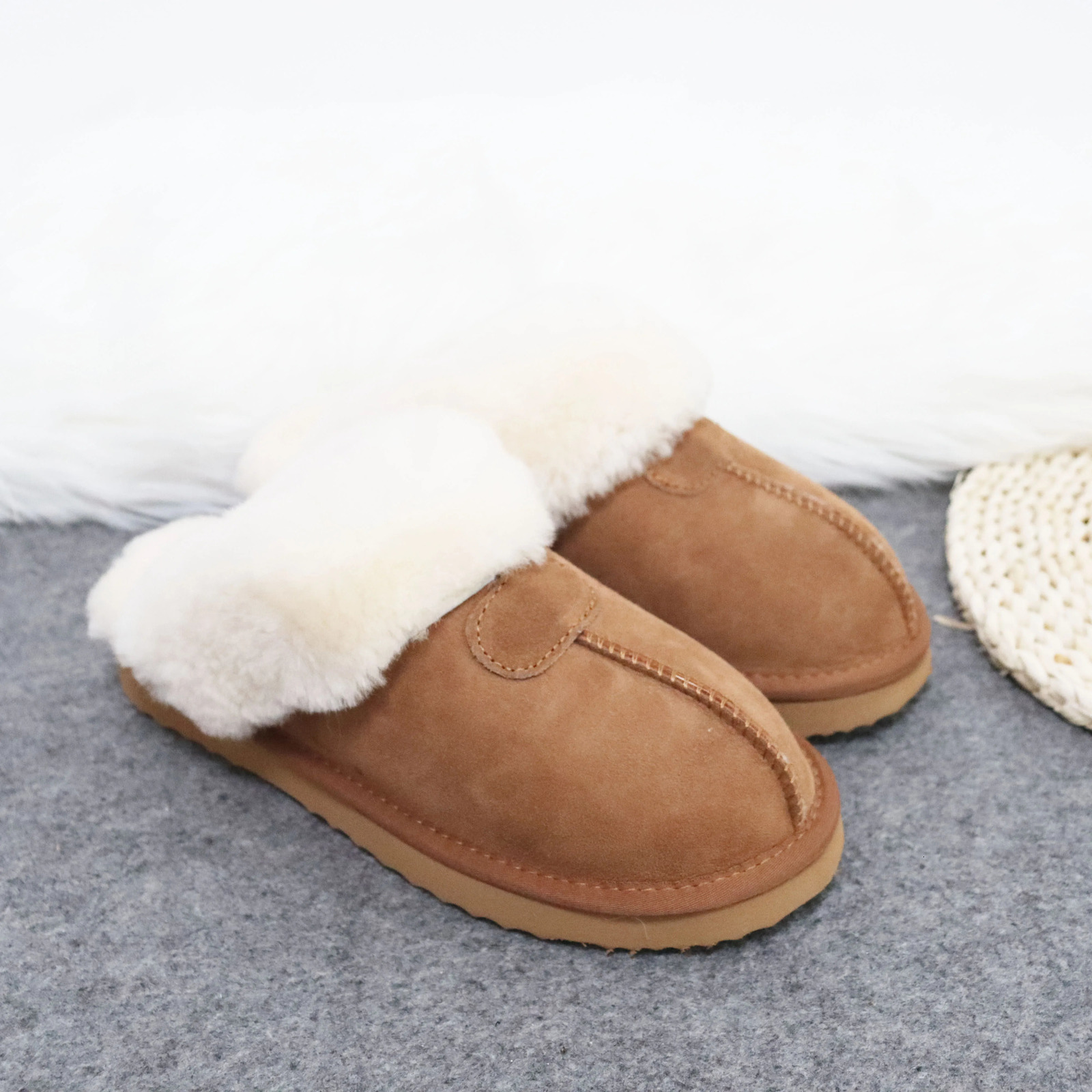 Natural Sheepskin Fur Slippers Female Winter Slippers Women Warm Indoor Slippers Soft Wool Lady Home Slippers 241114