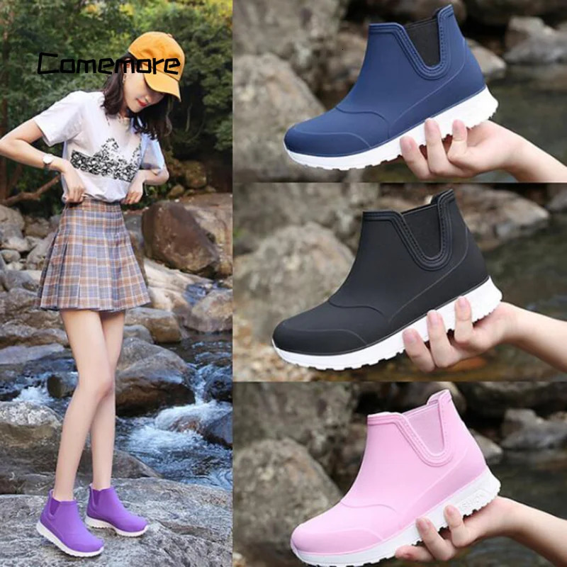 Comemore Womens Anti-skid Water Shoes Ankle Boot Women Leisure Fashion Waterproof Shoe Rubber Booties Summer Rain Boots Zapatos 241114