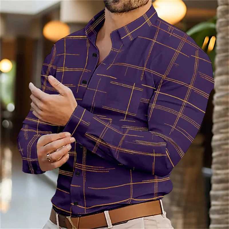 Plaid Shirt Business Casual Mens Shirt Formal Shirt Button Shirt Party Everyday Spring Summer Lapel Long Sleeve 11 Colors SoftXJ24113