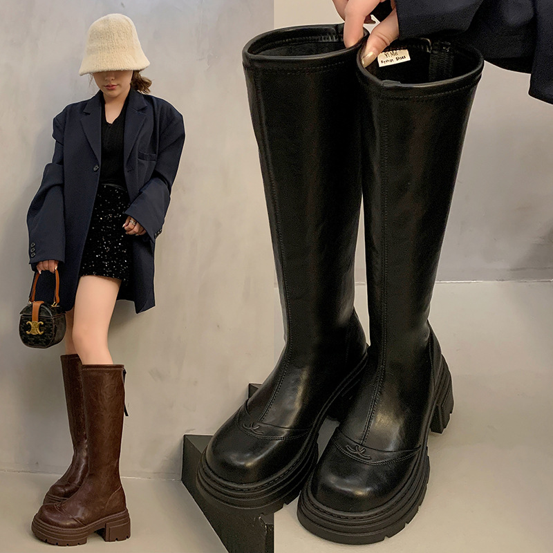 Women's Boots:Winter Fleece Warm Long Boots Simple Design Versatile Leisure Style Comfort Thick Sole Increase Height,Black/Brown,Free shipping 11