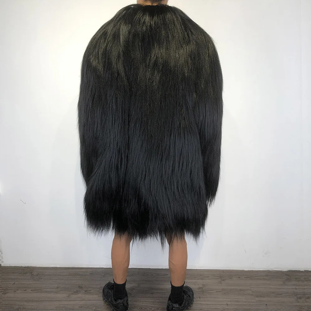 YOLOAgain Mens Black Mountain Wool Leather Jacket Wool Leather Coat Winter Warm Coat 241113