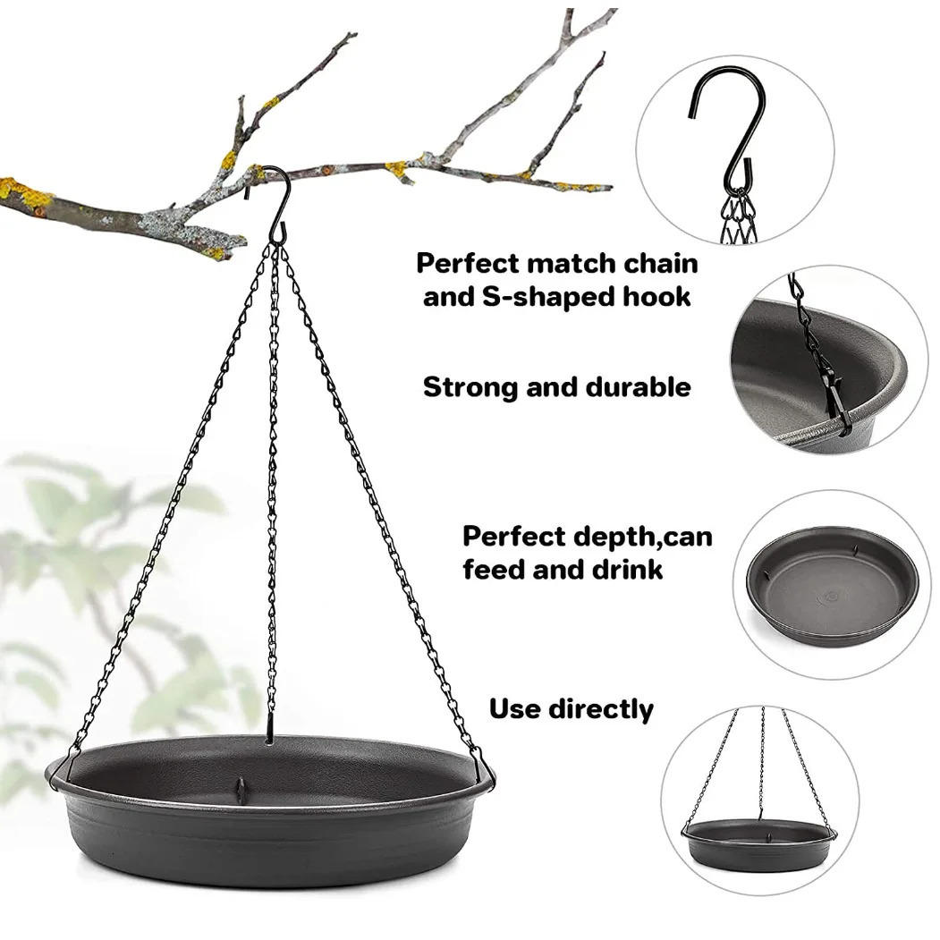 Hanging bird bath feeding tray with fountain outdoor bird drinking tray with hooks and chains garden courtyard 241113