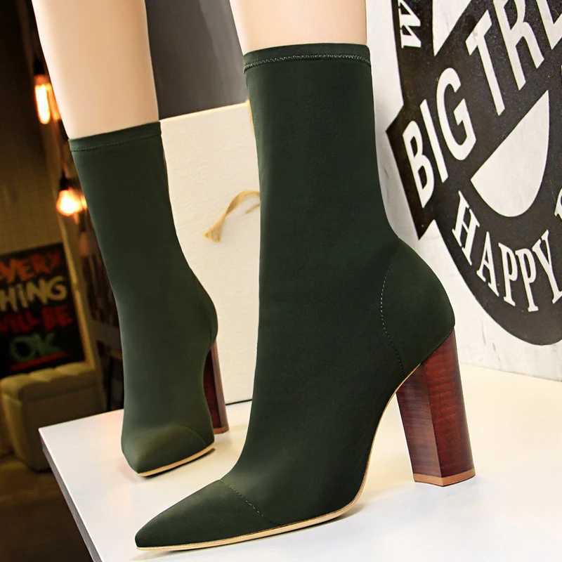 BIGTREE shoes Warm boots Fi ankle boots Pointed Toe Streh boots autumn stiletto heels sock boots high-H womens shoes M241113