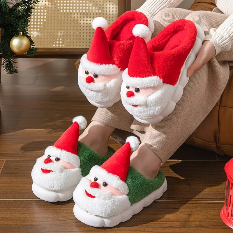 Winter Christmas sliders Santa Claus fluffy sliders soft plush pads sliders mens and womens home cotton sliders 2025 241113
