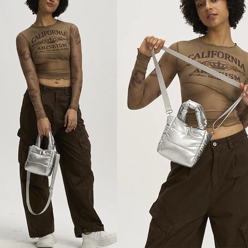 Fashion Small Quilted Padded Tote Bag er Puffer Women Handbags Casual Nylon Shoulder Crossbody Bags Cute Female Purses 241114