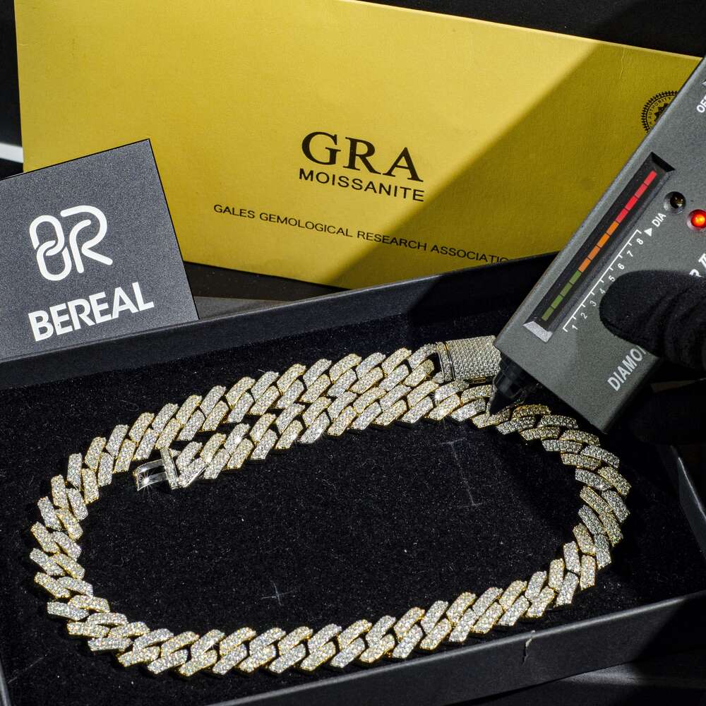 Custom Iced Out Sterg Pendant Moissanite Dia Designer Fashion Necklaces Sier Miami Cuban Chain GRA 14mm 2 Rows Gold Hip Hop Necklace Jewelry for Men