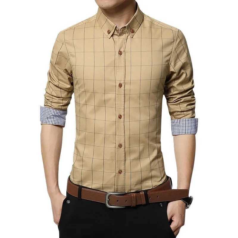 Quality New Button Down Mens Plaid Cotton Mens Dress Shirts Male Long Sleeve Slim Fit Business Casual Floral Man Shirt Plus 5XLXJ24113