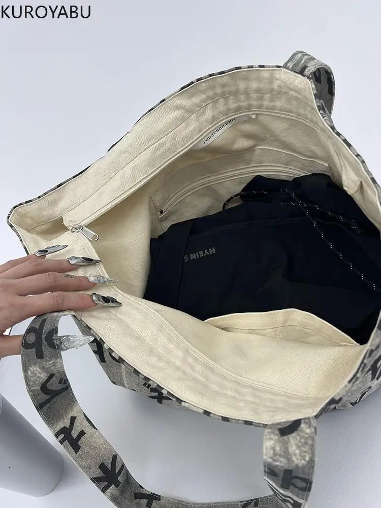 Womens Bag Arrive Fashion Letter Print Casual Canvas Bag Women Tote Bags Vintage Y2k Shoulder Bags Japanese Bolsa 241114