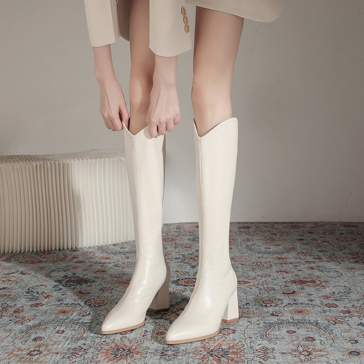 Women's Boots:Fashion High Heel Increase Height Simple Versatile New Trendy Long Boots Design Sense,Black/White,Free shipping 1632