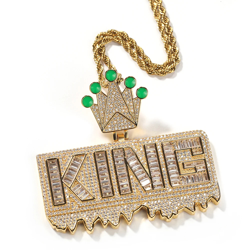 UWIN KING Nameplate Pendant with Crown Bezel for Men Necklaces Iced Out CZ Stones baguettecz Charms Hip Hop Fashion Jewelry Gift 241113