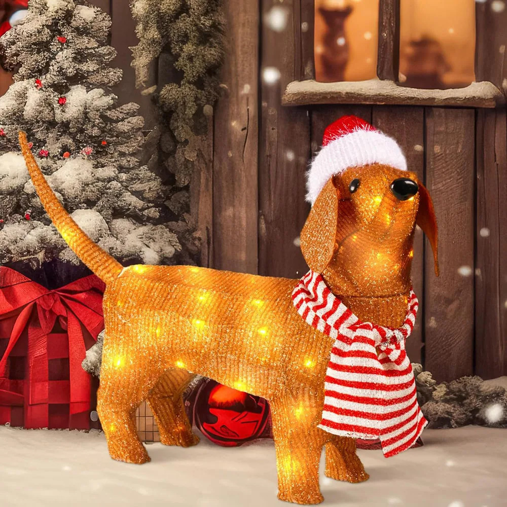 Christmas Lantern Sausage Wiener Dog 2.3ft Christmas Tinsel Wiener Dog Outdoor Indoor Courtyard Christmas Decoration 241112