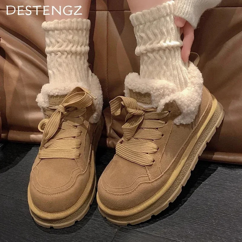 Platform Womens Fur Ankle Boots Suede Flat Warm Shoes Casual Snow Boots Womens Trend Short Plush Comfortable Unprinted High quality Sports Shoes 24111