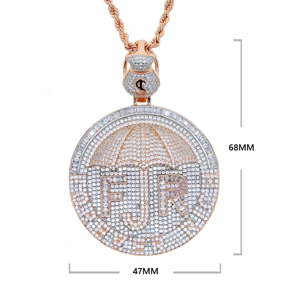 Iced Out Bling CZ Letter Forever Rich Pendant Necklace Two Tone Color Cubic Zirconia Umbrella Money Charm Men Hip Hop Jewelry 241113