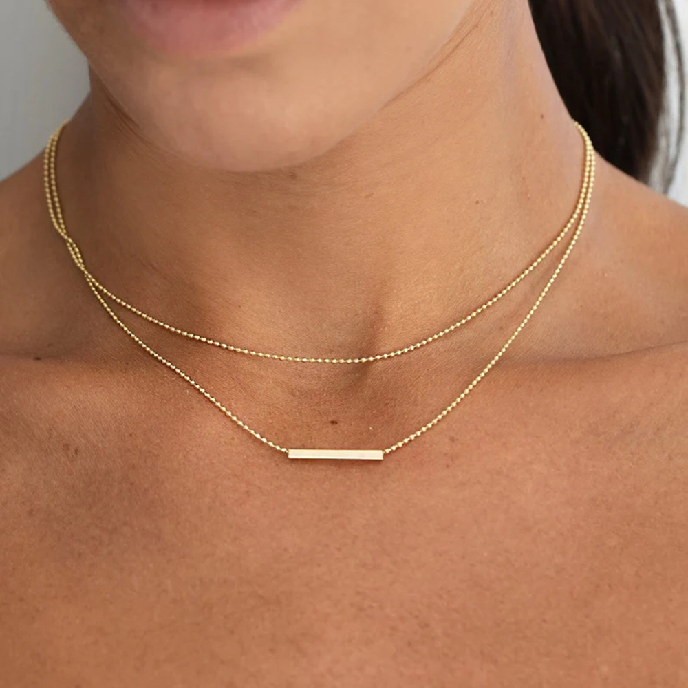 Designer Classic Double Layered Tbar Stick Necklace For Women Stainless Steel 18K Gold Pendant Necklace Non Fading, Non Allergic Party Jewelry Wholesa