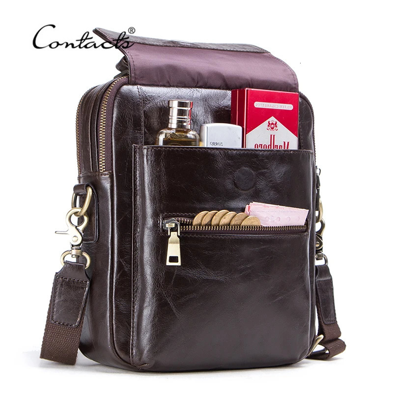 CONTACTS genuine leather messenger bag for men casual shoulder bags male flap y crossbody 97 Ipad 241111