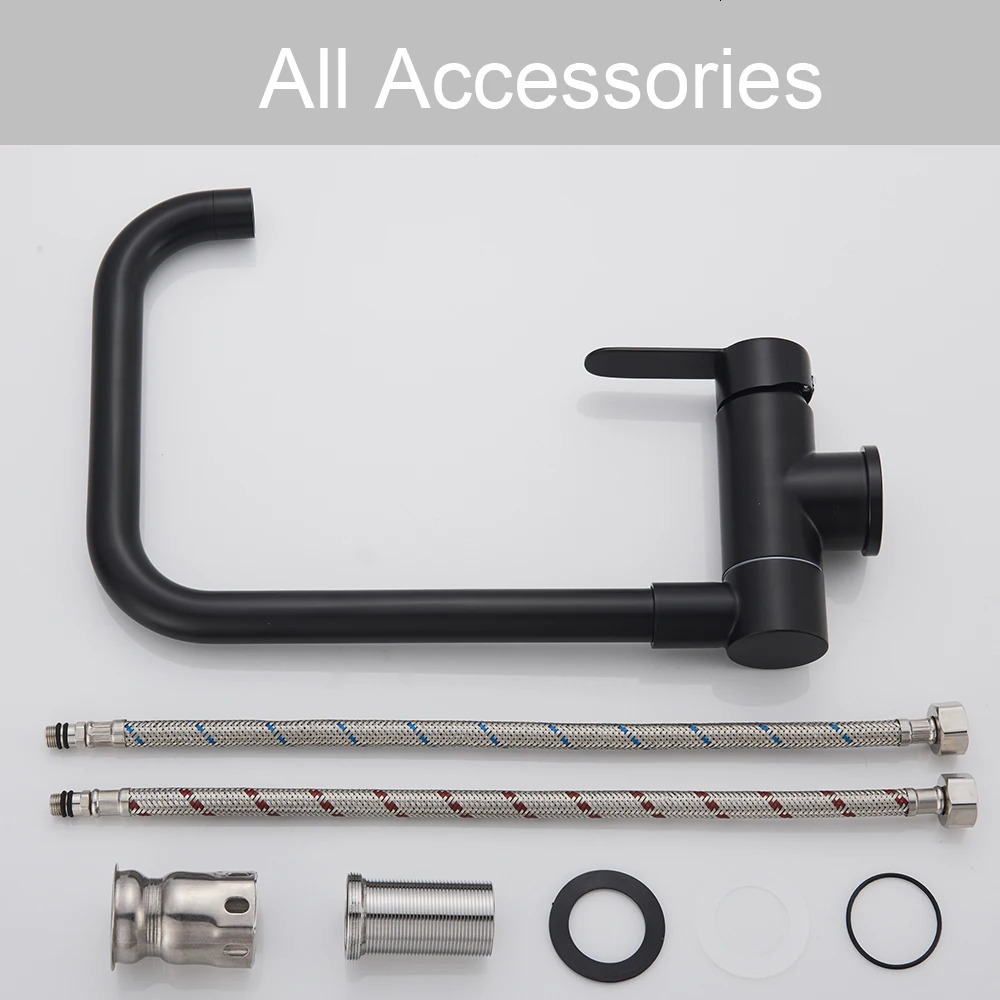 Matte black interior window folding kitchen faucet deck installation dual-mode and cold mixer sink crane 360 rotation folding faucet 241112