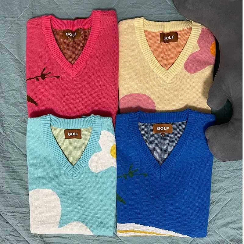 2023 New Flower Creator Mens Sweater Tank Top Knitted Casual Sweater Tank Top Sleeveless Gaudrek V-neck Daily W241113