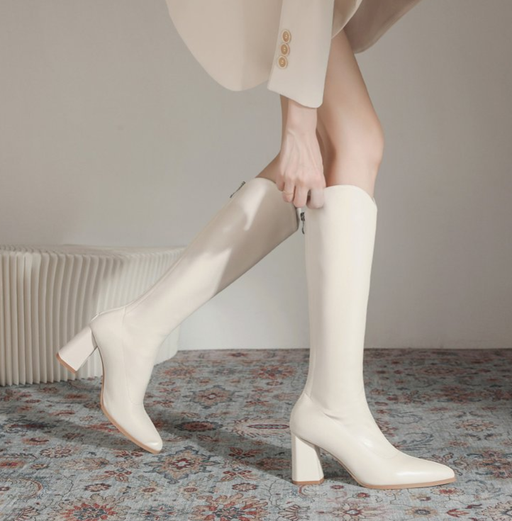 Women's Boots:Fashion High Heel Increase Height Simple Versatile New Trendy Long Boots Design Sense,Black/White,Free shipping 1632