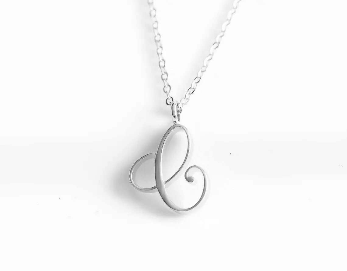 10PCS Small Cursive Alphabet Initial Capital Letter 26 A-Z Chain Necklace Stainless Steel Swirl Luxury Monogram English Name Partner Word Pendant