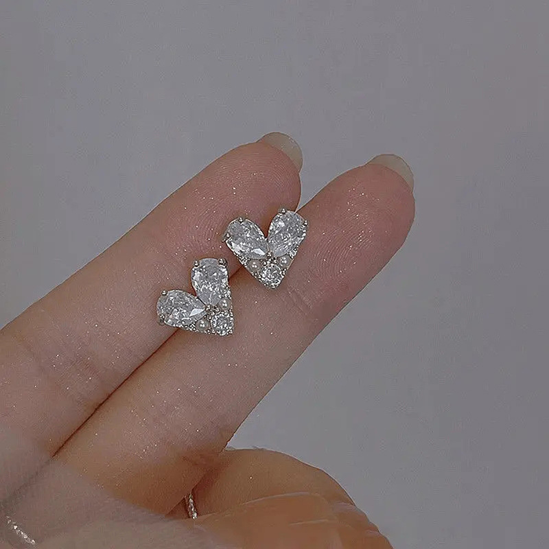 Choucong Heart Stud Earrings Sweet Cut Fashion Jewelry 925 Sterling Silver Gold Fill Water Drop White 5A Cubic Zircon CZ Diamond Elegant Party Women W