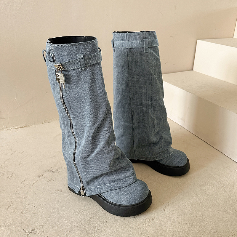 Women's Boots:Fashion Simple Design Long Boots Versatile Winter Warm 2024 New Thick Sole Anti-slip,Black/Blue,Free shipping 562b