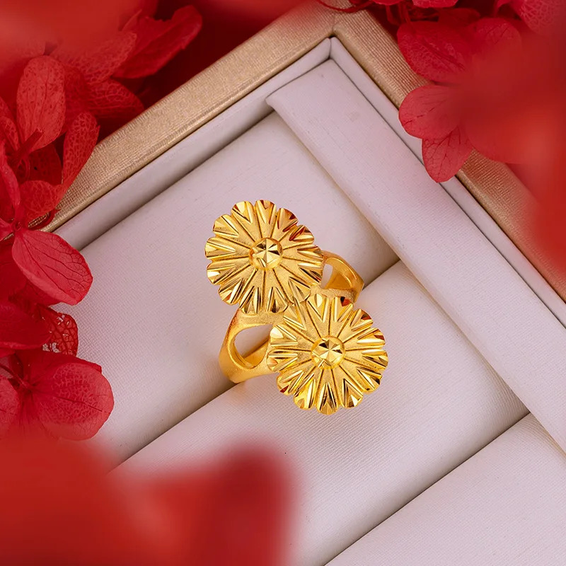 14 K pure gold hollow flower large ring for female brides pure gold ring for female brides birthday party jewelry gift 241113