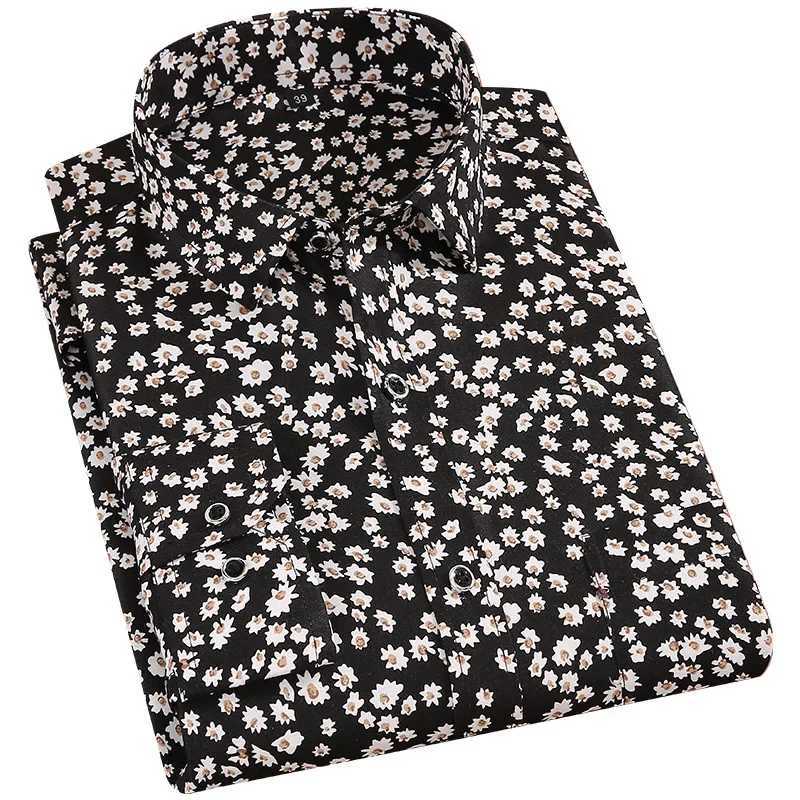 Quality Long Sleeve Mens Floral Plaid Casual Shirts Regular Fit Thin Summer Light Weight Social Work Business Dress ShirtXJ24113