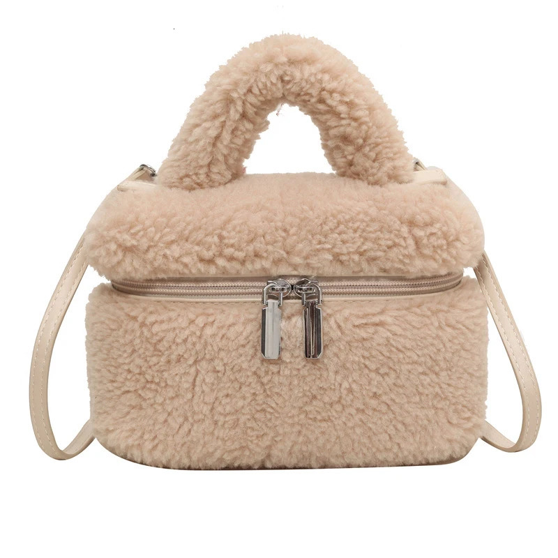 Lamb Wool Handbag For Women Autumn Winter Solid Color Soft Plush Small Square Bag Simple Versatile One Shoulder Crossbody Bags 241114