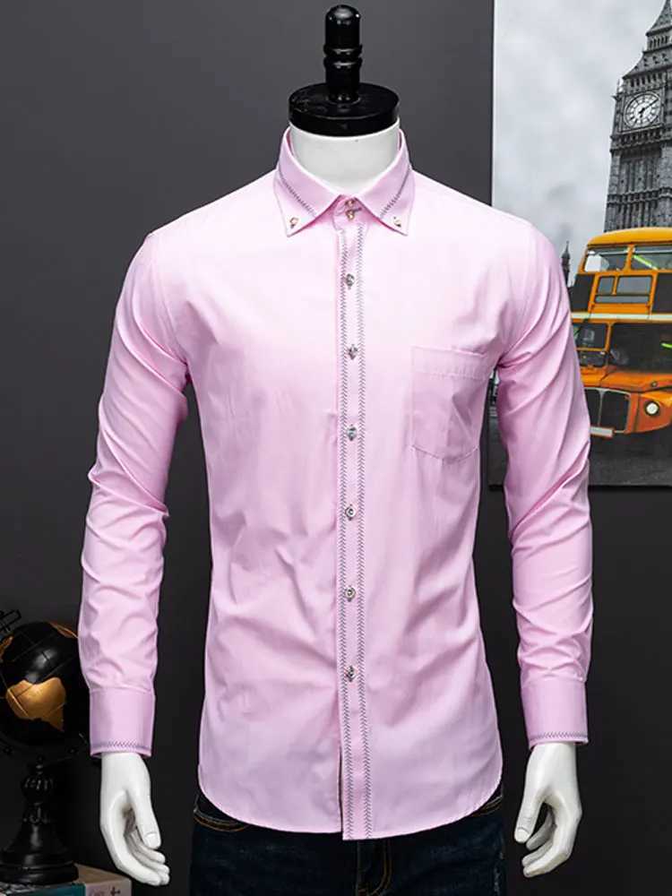 Men's Casual Shirts 2023 Spring/Autumn Mens Slim Fit Long Sleeve Dress Shirt Europe Business Causal Border Shirt High Quality Wedding Grooms Shir