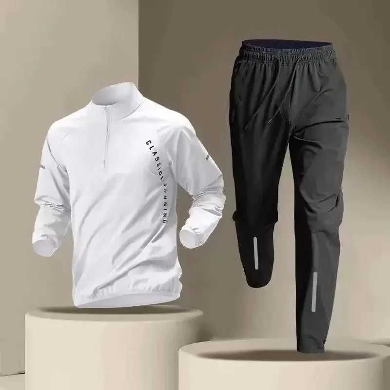 Mens 2024 Korean fashion quick drying jacket set two-piece outdoor running set sports pants clothing JOGGERS reflective sportswear X241113