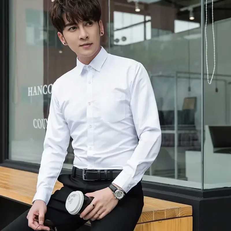 Professional Business Suit Shirt Mens Solid Color Slim Fit Stylish Slimming Effect No Ironing Required Casual Scene ApplicableXJ24113