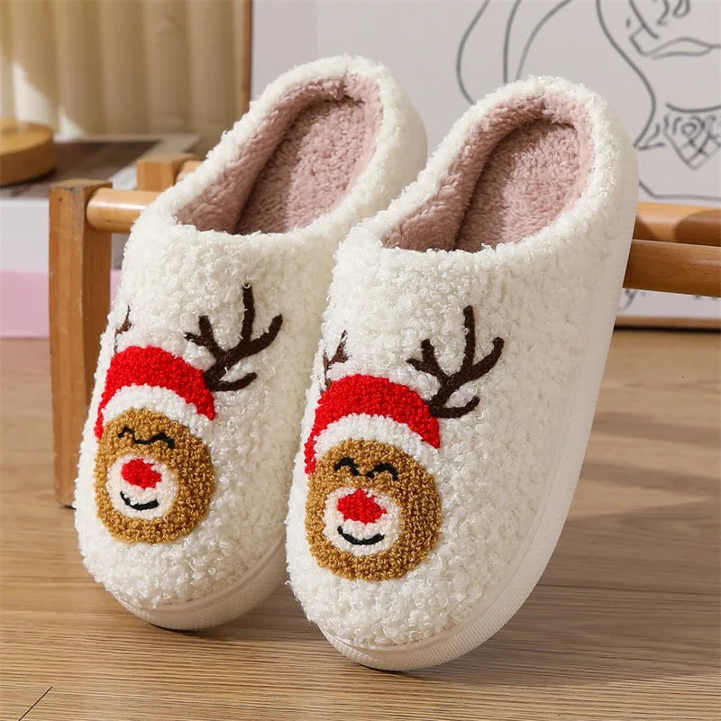 Cartoon Christmas Fluffy Home Slide for Women 2024 Winter Comfortable Soft Bottom Indoor Cotton Slide for Women Funny Shoe House Slide 241113